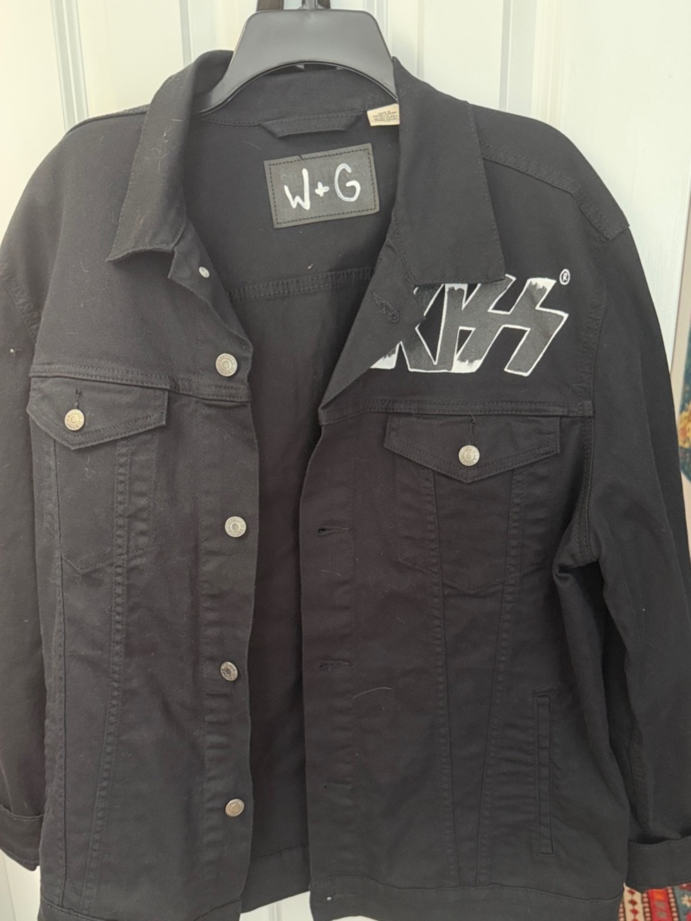 W+G Men's Black Denim Shirt Jacket with Chest Graphic